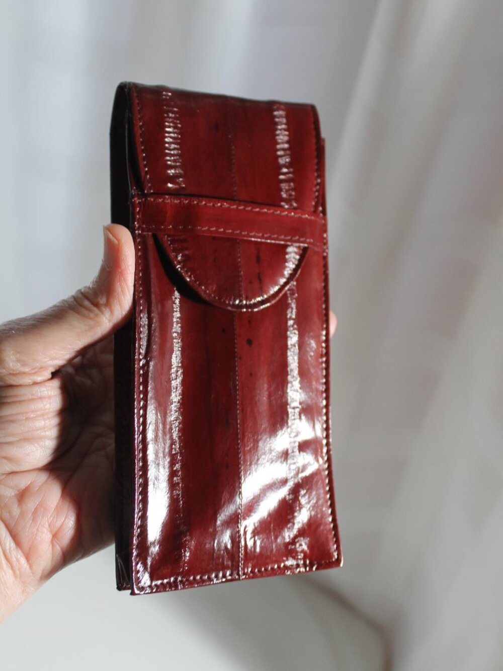 NWOT Vintage 80s Genuine Eelskin Eyeglass Case Oxblood Burgundy
